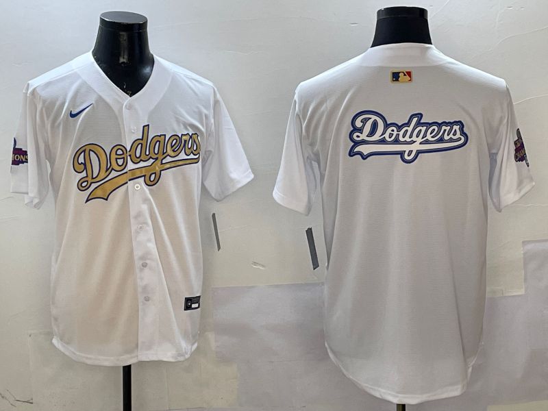 Men Los Angeles Dodgers Blank White Champion gold character 2025 Nike MLB Jersey style 12